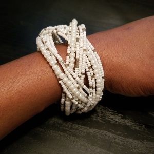 Off White intertwined Beaded Bracelet Cuff